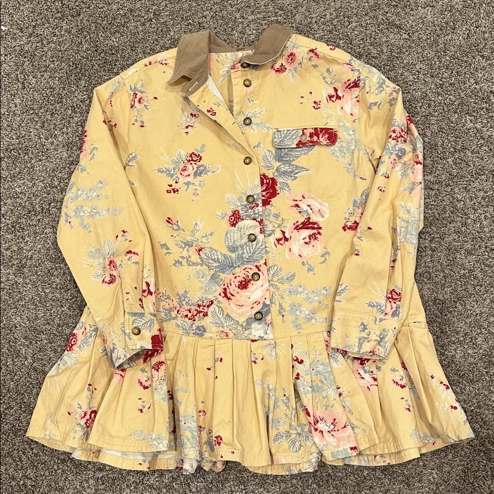 Free People Connor Western Bohemian Floral Printed Cotton Mini Dress Small